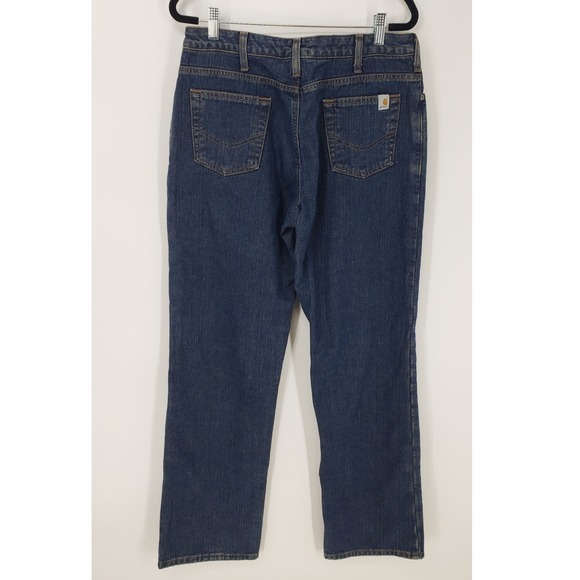 Carhartt Relaxed Fit Straight Leg Jeans Womens Size 6 Flannel Lined Dark Wash - Picture 3 of 9
